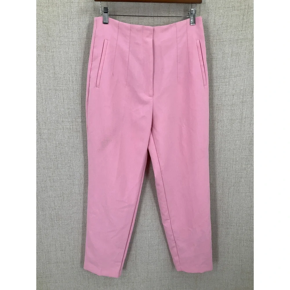 Zara Trousers Women Large Pink High Waist Tapered Cigarette Pants Coquette‎ Bold